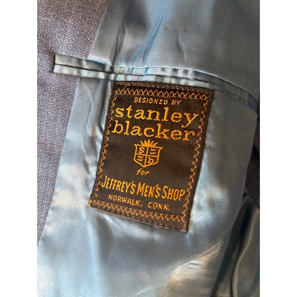 Stanley Blacker Blazer Men 38.5L Light Blue Gold Crest Button Preppy Sport Coat